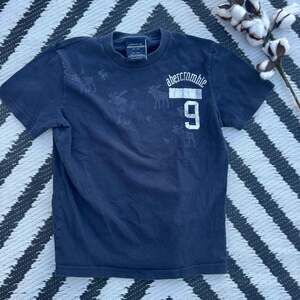 Abercrombie Kids Navy Graphic T-Shirt, Size Small - Tonal Moose Print